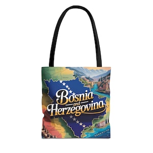 Bosnien und Herzegowina Tragetasche | AOP Kartentasche, Reisezubehör, umweltfreundliche Einkaufstasche, Geschenk für Reisende, Abenteuerausrüstung