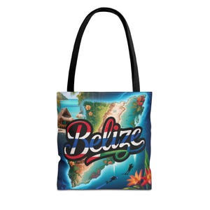Lebendige Belize Karte Einkaufstasche, Strandzubehör, Reisetasche, umweltfreundliche Einkaufstasche, Geschenk für Reisende, Sommertasche