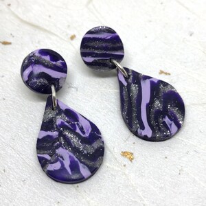 Purple and silver polymer clay earrings
