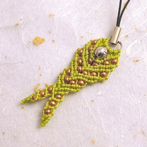 Micromacrame lime green beaded fish phone charm keyring bag charm