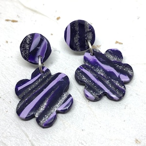 Purple polymer clay flower drop earrings