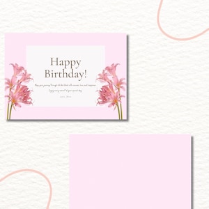 Cartão de aniversário rosa editável para ela – Modelo feminino do Canva – Download instantâneo – Cartão de felicitações digital para impressão