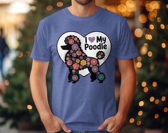 Maglietta "Amo il mio barboncino", design floreale con barboncino, maglietta per amanti dei cani, regalo per barboncino, maglietta con barboncino, regalo per mamma di cani, regalo per adulti, giovani, bambini, neonati