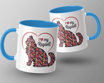 Taza con diseño floral "Amo a mi gato Ragdoll", regalo para mamá Ragdoll, regalo para amantes de las mascotas, regalo para amantes de los gatos, raza de gato Ragdoll, idea de regalo única