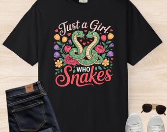 Schlangenliebhaber Unisex Garment-Dyed T-Shirt, niedliches Reptil Fan T-Shirt für Herpetologie-Enthusiasten, exotisches Schlangen-Print-Shirt