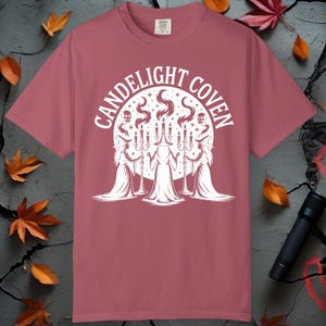 Candle Coven Unisex Garment-Dyed T-Shirt, Witchy Gothic Tee, Halloween Ritual Shirt
