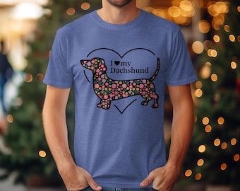 I Love My Dachshund T-Shirt, Dachshund Floral Design, Dachshund Gifts, Dachshund Decal, Dachshund Lover, Dachshund Clothes, Dachshund