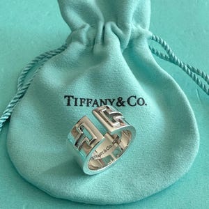 Tiffany & Co. Sterling Silver T Cutout 10mm Wide Ring Size M 1/2