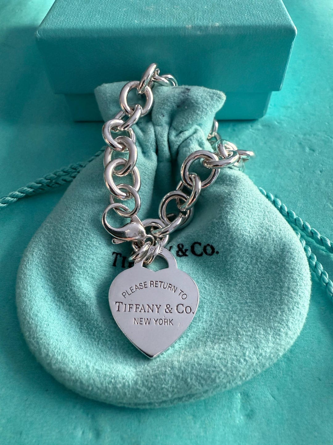 Tiffany & Co Please Return to Tiffany Heart Tag Charm Bracelet 7” - Etsy