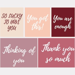 Minimalistische druckbare Grußkarten - Set mit 5 Positiven Zitatkarten - Danke, Denk an Dich, motivierend - 13×18cm Digital Download