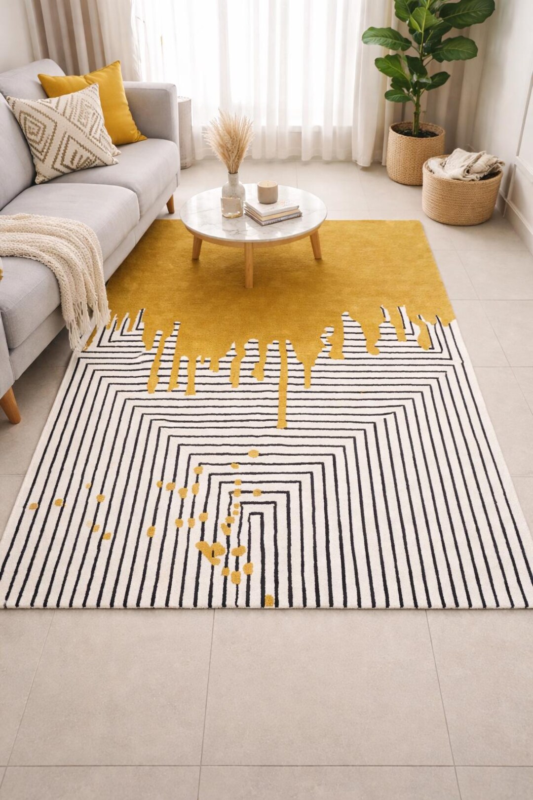 Toom Rug Drip Mustard Drip Geometric Hand Tufted Rug - Etsy
