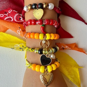 Spicy Collection of Colorful Bandana Beaded Charm Bracelets or Anklets