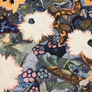 Voutsa Vibrant Botanical Floral Snake Linen Print Fabric Trevi Python 0.80 Yards