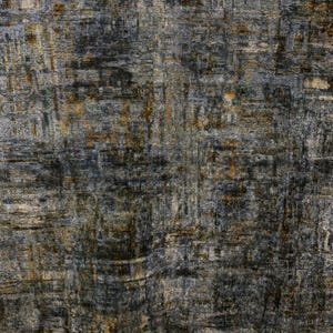 May include: Abstract textured background with a blend of gray, blue, and gold tones. The surface has a distressed, weathered appearance, with visible brushstrokes and color variations, creating a rustic, industrial aesthetic.