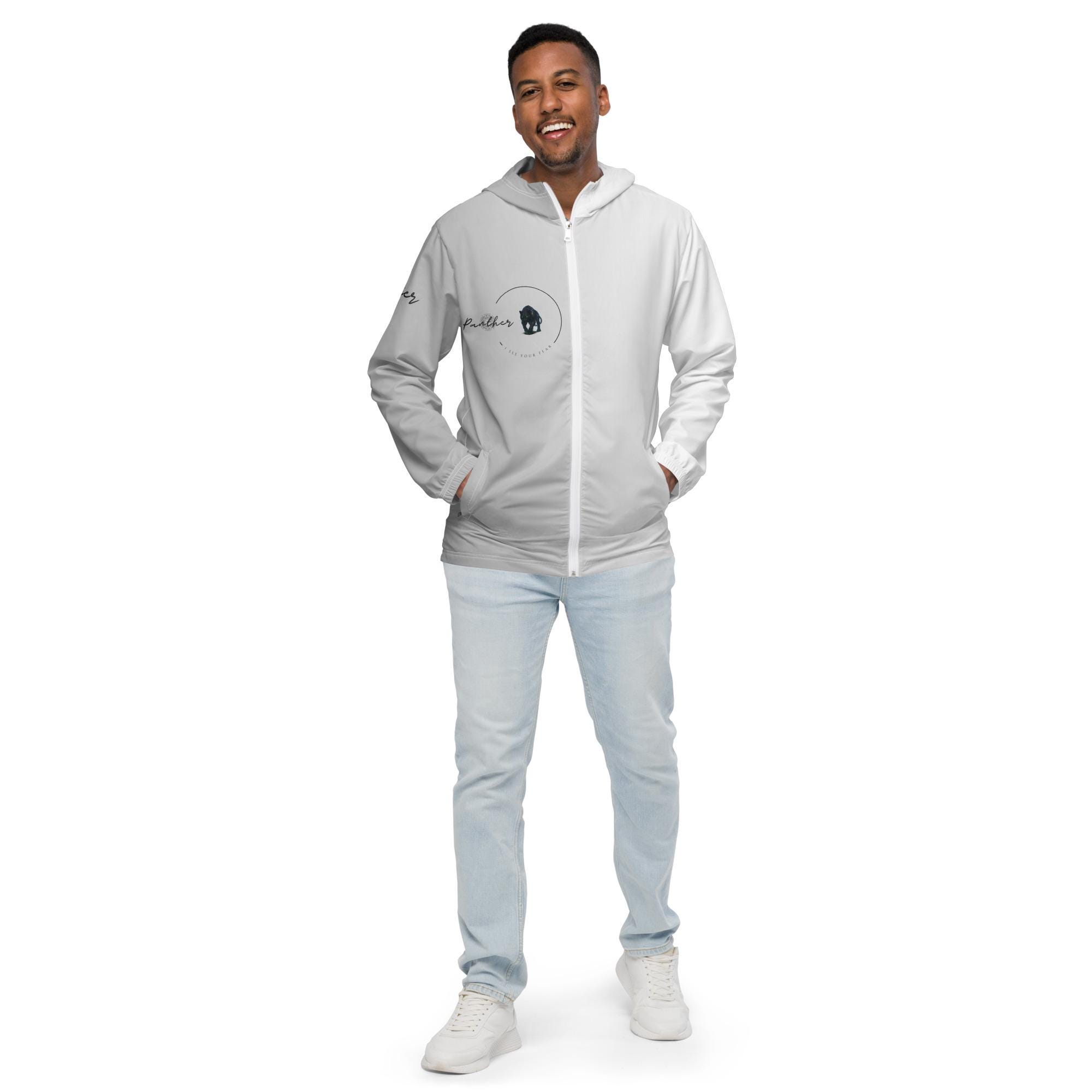 Men's Grey-white Windbreaker With Panther Logo – Lightweight