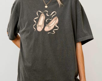 Ballet Shoes Shirt, Balletcore Tee, Coquette Aesthetic Shirt, Ballerina Graphic Tee, Soft Girl Aesthetic Top, Dainty Minimalist Dance Tee