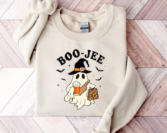 Bluza z nadrukiem Boo-Jee Ghost Halloween: Czarownicowa bluza z okrągłym dekoltem na jesień