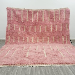 Blush Pink Moroccan Wool Rug with Ivory Dashes – Handmade Berber Shag, Soft Minimalist Boho Carpet for Living Room, Bedroom, or Nursery