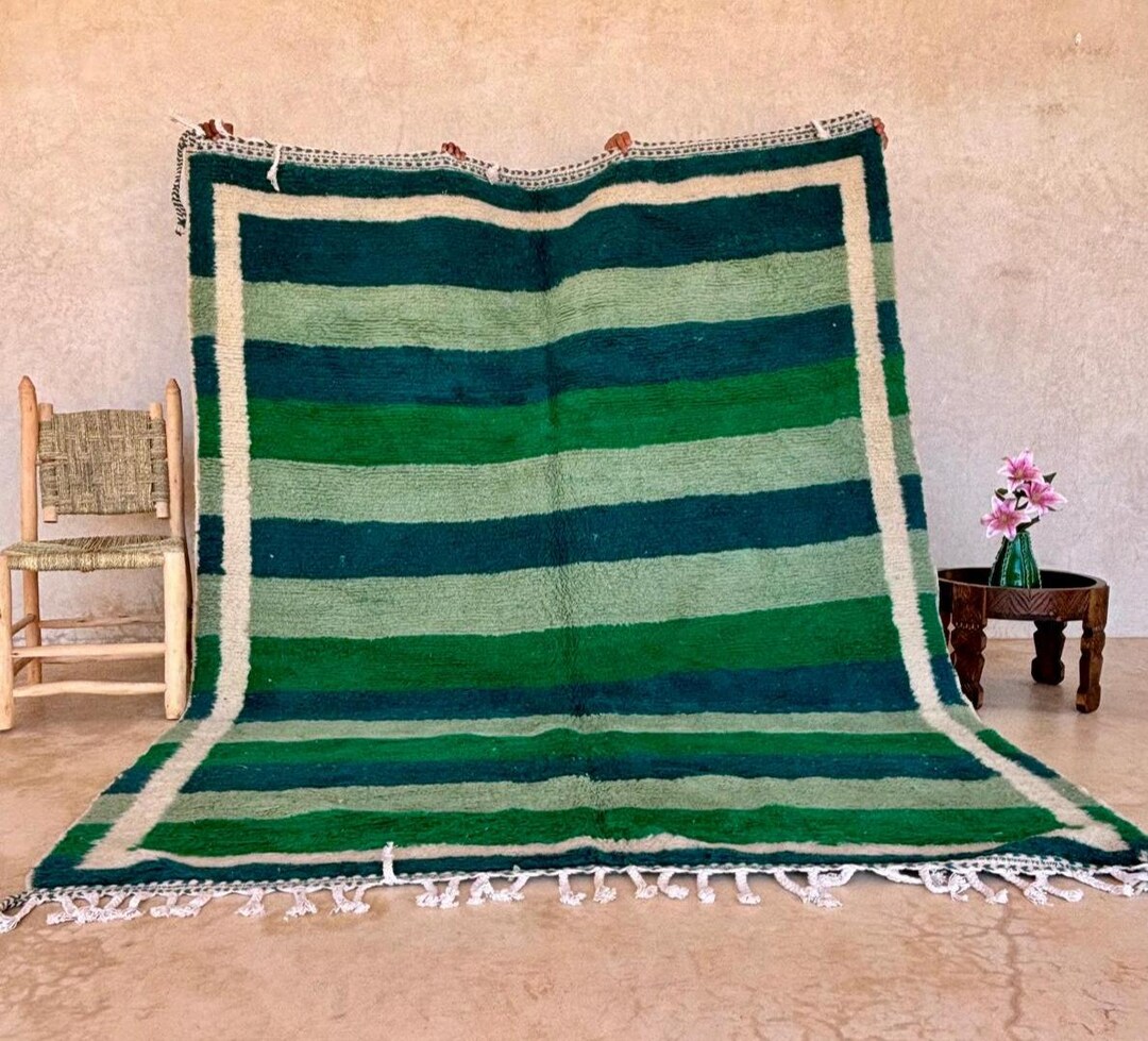 Atlas Mountains Rug Atlas Mountains Moroccan Rug — Gradient Green Bands With Ivory Edge ...