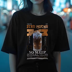 Maglietta grafica giapponese Iced Mocha No Sleep Social Club, maglietta oversize, stile Harajuku Streetwear, serie Cafe, vintage, retrò