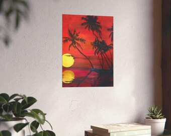 Tropical Sunset Palm Beach Poster | Matte Vertical Poster 12"x 16"