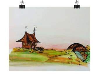 Rustic Cottage Landscape Matte Horizontal Poster | 10"x8"