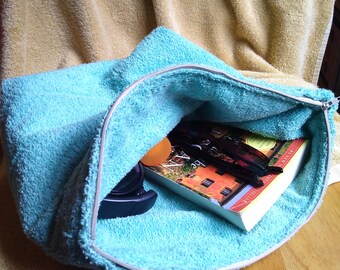 Blue Terry Cloth Zip Pouch