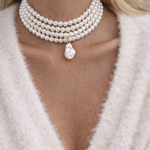 Pearl Choker Necklace, Layered Pearl Necklace, Baroque Pearl Pendant, Pearl Collar Necklace, Elegant Statement Jewelry Gift