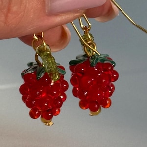 Polymer Clay Raspberry Dangle Earrings: Handmade Summer Jewelry