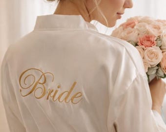 Bridal Satin Robe, Bride or Bridesmaid Getting Ready Robe, Wedding Morning Silk Loungewear, Elegant Bridal Party Robe