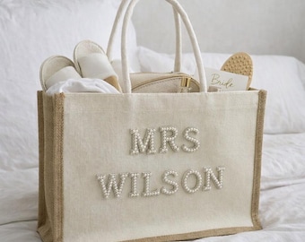 Gepersonaliseerde draagtas bruid, mevrouw strandtas, draagtas aangepaste naam, draagtas bruiloft, tas huwelijksreis, bruidsdouchecadeau, toekomstige mevrouw draagtas