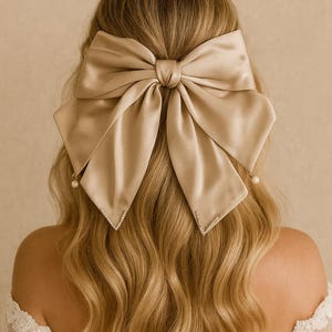 Pearl Satin Hair Bow Clip, Elegant Bridal, Event & Everyday Hair Accessory