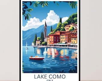 Lake Como Italy Travel Poster: Vintage Style Art Print (Digital Download