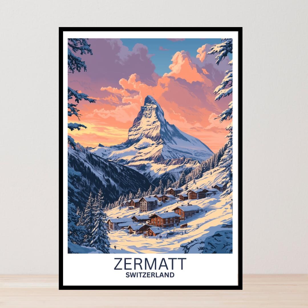 Zermatt Mountain Travel Poster: Swiss Alps Art Print (digital Download ...