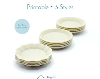 Mini Plate Stack STL | 1:12 Scale Dollhouse Tableware (Digital Download)
