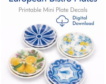 Mini European Bistro Teller Aufkleber | Schnittmuster für Puppenstube zum Ausdrucken (PDF Download)