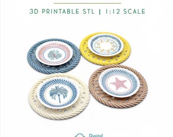 Mini manteles individuales de ratán STL / Decoración de mesa para casa de muñecas a escala 1:12 (imprimible)