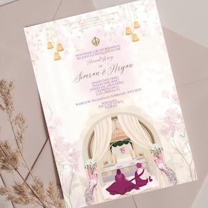 Faire-part de mariage sikh rose chic - Anand Karaj - Modèle sur toile Anand Karaj - Ik Onkar & Khanda - Couple Gurdwara - Carte numérique modifiable