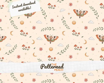 Moth Magic Seamless Pattern | Hand Drawn Whimsical Woodland (Digital Download)
