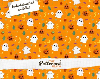 Cute Halloween Pattern | Ghosts, Pumpkins (PNG Digital Download)