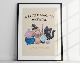 A Little Magic Is Brewing Print | Kawaii Witch Club Halloween Art (Digital Download)