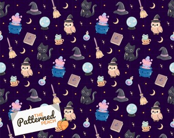Whimsy Witchcraft Hand Drawn Seamless Pattern | Halloween Digital Paper | Instant Download