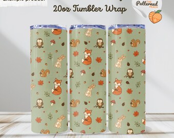 Woodland Animals 20oz Tumbler Wrap PNG | Seamless Design | Whimsical Autumn Tumbler | Digital Download
