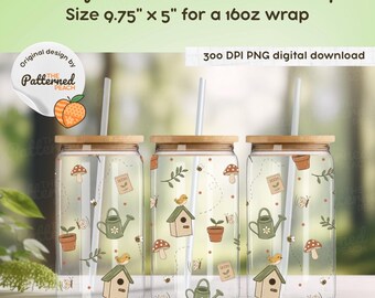 Cottage Garden Glass Can Wrap PNG | 16oz | 300 DPI | Digital Download