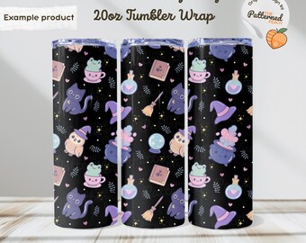 Halloween Witchy Magic Tumbler Wrap Black and Purple Sublimation Design (PNG Digital Download)