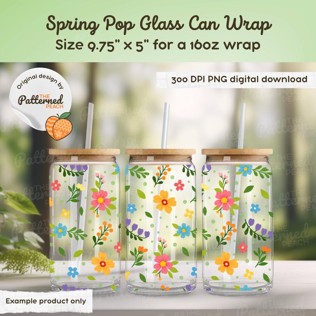 Spring Pop Floral Glass Can Wrap PNG | 16oz | 300 DPI | Digital ...
