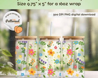Spring Pop Floral Glass Can Wrap PNG | 16oz | 300 DPI | Digital Download