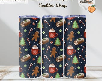 Christmas Bakery Tumbler Wrap | Gingerbread, Cocoa, Yule Logs, Candy Canes |  Sublimation Design (PNG Digital Download)