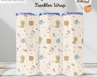 Goosey Garden Tumbler Wrap | Hand Drawn Geese, Butterflies, Wellies, Plants (Digital Download)