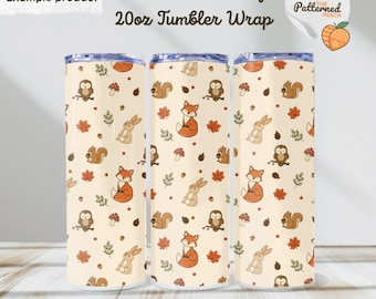 Woodland Animals Tumbler Wrap | Autumn Fox, Owl, Rabbit, Squirrel (Digital Download)